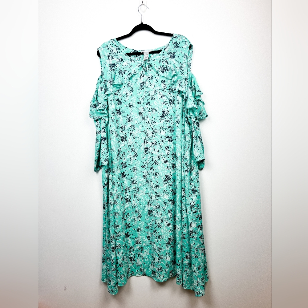 Catherines Blue Floral Cold Shoulder Dress